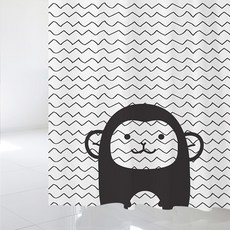 北歐風印花浴簾 sc575 L號 1800*1880+不鏽鋼掛鉤 12入+白色窗簾桿全套, 1套, 混色系