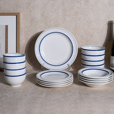 Syracuse CHINA 楓葉 4人基本餐具組 17p, 線條藍, 餐具5種, 1套