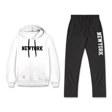 와이티클로젯 남녀공용 뉴욕 기모 보온 후드 상하의 세트