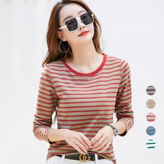 엘쏘 여성용 레트로 스트라이프 긴팔 티셔츠