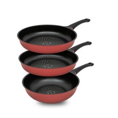 Kitchen-Art IH電磁爐適用Matt鍋具3件組, 紅色, 平底鍋 26cm 2入+炒鍋 26cm, 1組