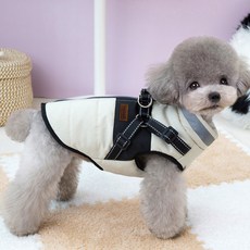 딩동펫 반려동물 반사판 하네스 방한 패딩조끼, 베이지, 1개