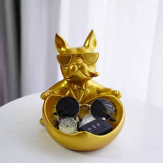 Home Mart 愛心鬥牛犬玄關客廳多功能裝飾託盤, 金色