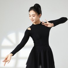 디멜디 여성용 공연의상 컷아웃 긴팔 경량 티셔츠