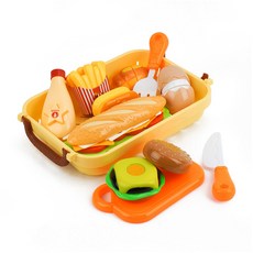 7入美式速食切切樂 雞蛋版 附收納籃 + 刀叉 + 砧板 ST安全玩具, 隨機顏色, 1個