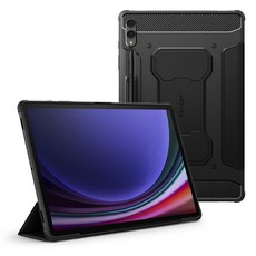 spigen Galaxy Tab S10 Plus S9 Plus 堅固裝甲專業版 支架書本式平板保護套 黑色, 1個