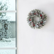 MORIANN 聖誕櫻桃松果圓形花環+燈組, 單色