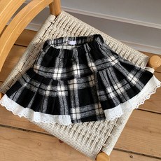 ABF 格紋下擺蕾絲百褶裙