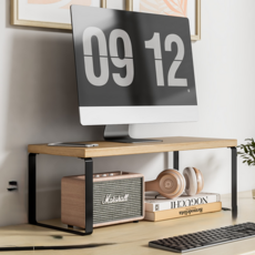 디노 튼튼하고 실용적인 모니터 받침대 40 x 20 x 16.5 cm, 원목 + 블랙홀더5