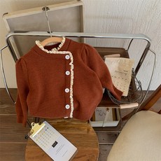 女童蕾絲飾邊針織開襟衫 CCW12GNT91