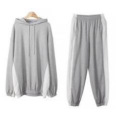 BORIMOM 拼色連帽孕婦長袖T恤+拼色鬆緊帶長褲 Q275