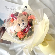 모리앤 조화 캐릭터 레터링 풍선 인형 꽃다발 + 메시지 쇼핑백, 07 테드곰 레드고깔모자, 1개