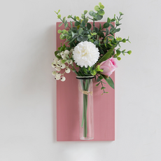 藍色現代壁掛花瓶 G款 + 人造花, 粉紅色