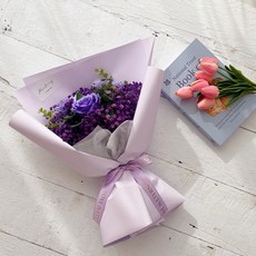 러블리팜 풍성한 퀸로즈 안개 꽃다발, 1개, 퍼플