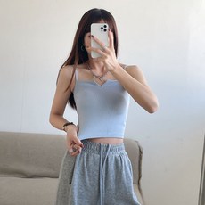 피어니스트 여성용 골지 크롭 심리스 끈 나시티