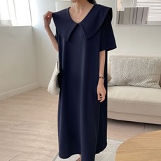 寶莉媽 LULU 翻領大尺碼夏季孕婦連身裙 R828