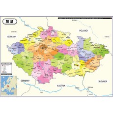 Map.Come 行政塗層捷克地圖 + 世界地圖標誌 110 x 78cm, 1套