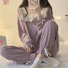 PEONIST 女性蝴蝶結蕾絲家居服睡衣套裝