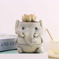 Home Flow 可愛動物風格迷你樹脂花盆 大象, 1個, 混色