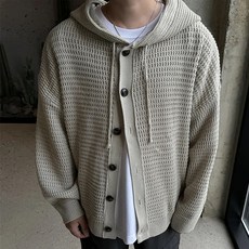 MUSHIDDA 男款厚磅鈕扣連帽針織外套