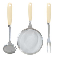 GENIAL Mono C型麵杓 + 大濾杓 + 叉子組, 象牙白, 1套