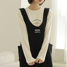 빼빼 여성용 라운드넥 레터링 기본 스판 긴팔 티셔츠