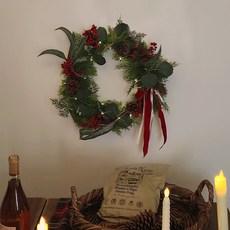 ASPASIA La Défense 紅色彩帶花環 + LED 30球燈泡組, 單一顏色, 花環(外徑 30cm), 燈泡(3m), 1個