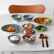 NICOTT Suntory 雙人居家餐具組 10入, 1套, 海軍藍, 飯碗 2入 + 湯碗 2入 + 義大利麵碗 2入 + 小菜碟 4入