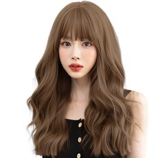 HiYuni 魔術塑形燙髮 全頂假髮 55cm + 髮網 + 假髮架組合, 冷棕色(假髮), 隨機出貨(假髮架), 1個