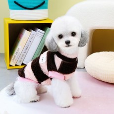 PASTEL PET 狗狗條紋熊超細纖維T恤, 棕色