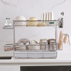 Stenfactory 韓國製造 Cosmo 304不鏽鋼 碗盤瀝水架 全套組 正面型, 2層, 單一顏色