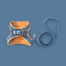 寵物麂皮配色胸背帶套組, 藍色