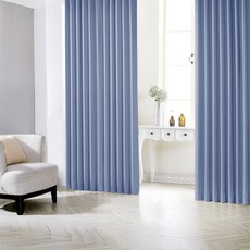 Siudeco 夏洛特掛鉤式遮光窗簾 2片 + 窗簾綁帶 2入組, 針型, 煙燻藍