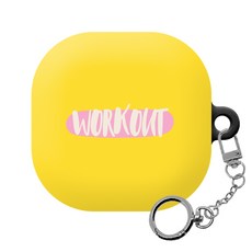 러블리 레터링 해피 갤럭시 버즈 프로 / 버즈 라이브 하드 케이스 + 키링, Workout yellow, 1개