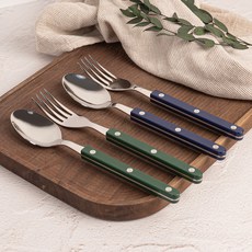 티니블랑 레브 2인 양식 디너 커트러리 세트, 그린, 네이비, 1세트, 디너스푼 2p + 디너포크 2p