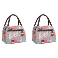 攜帶式貓圖案野餐手提袋, 2個