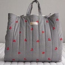 動物印花棉質午睡被+柔軟睡墊+棉質枕套, 格紋愛心款