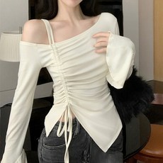 I'M MONG 女款 Ricotto 修身抓皺單肩開衩長袖T恤