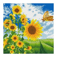 iLovePainting 帆布版 鑽石畫 DIY 套組 30 x 30 cm, 向日葵與蝴蝶, 1個