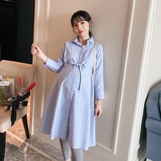 長袖簡約純棉孕婦襯衫裙