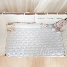 아이레빗 아기 곰누빔 인견 도톰 양면 침대 패드 고정끈 있음, 크림아이보리