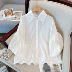 구디프 여성용 7부 소매 카라 플레어 블라우스