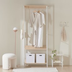웰퍼니쳐 루미 시스템행거 드레스룸 1단 행거형 방문설치, 화이트 + 오크