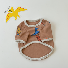 寵物恐龍印花T恤, 芥末黃