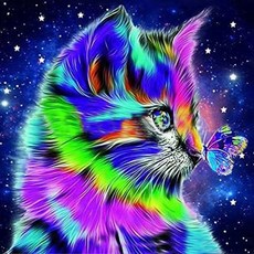 무다스 5D 레인보우 큐빅 고양이 캣 컬러풀 DIY 자수, C타입, 1개