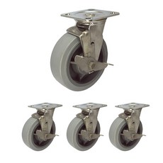 MASTER. S 不鏽鋼重型腳輪 DS 3360 MRP-BK 6 重型不鏽鋼 灰色橡膠 軸襯 灰色 平板式 煞車 BK, 4個