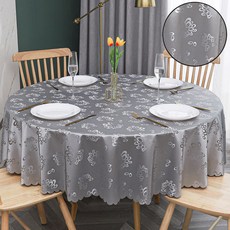 Market Pio 圓形復古圖案防水桌布, 鈴蘭銀, 120cm
