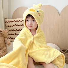 JOYMULTI MK 兒童蓬鬆動物沙灘連帽浴袍浴巾, 1個, 黃色