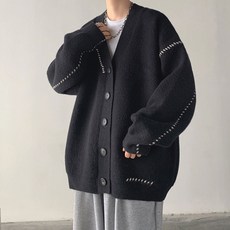 男士時尚潮流休閒縫線針織開襟衫