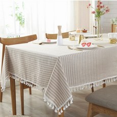 파라주니 감성 홈카페 인테리어 줄무늬 사각 식탁보 HJ1418, 베이지, 1개, 100 x 140 cm